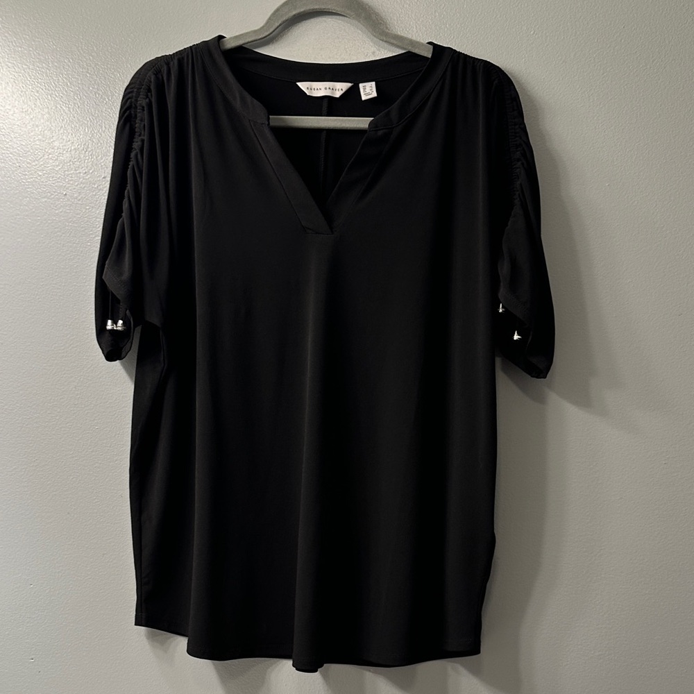 Susan Graver Black V-Neck Blouse